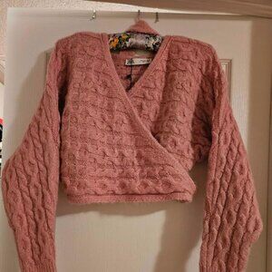 NEW Zara Cropped Long Sleeve Wrap Sweater